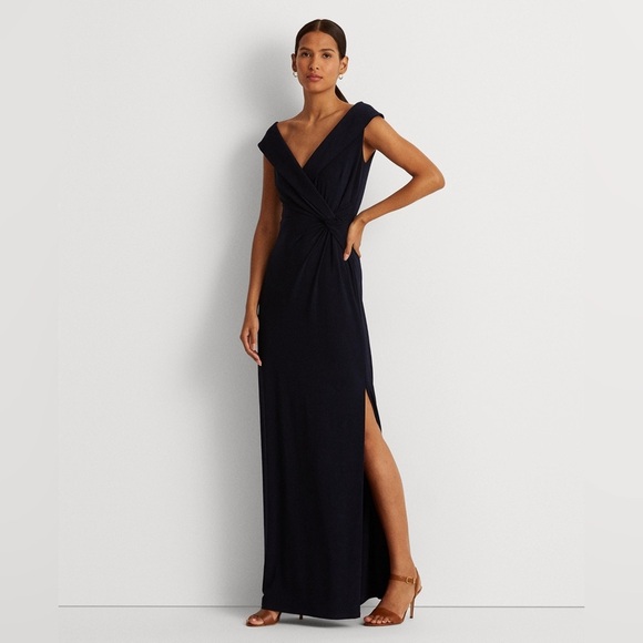 RALPH LAUREN
Women's Jersey Off-the-shoulder Side-slit Column Gown In Black - Picture 5 of 15